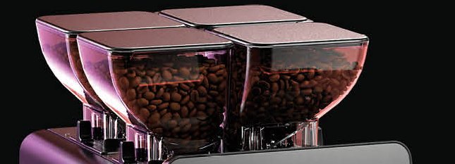 Four coffee bean hoppers on the La Cimbali Supera Dolcevita
