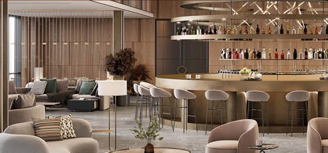 Hotel lobby lounge and bar